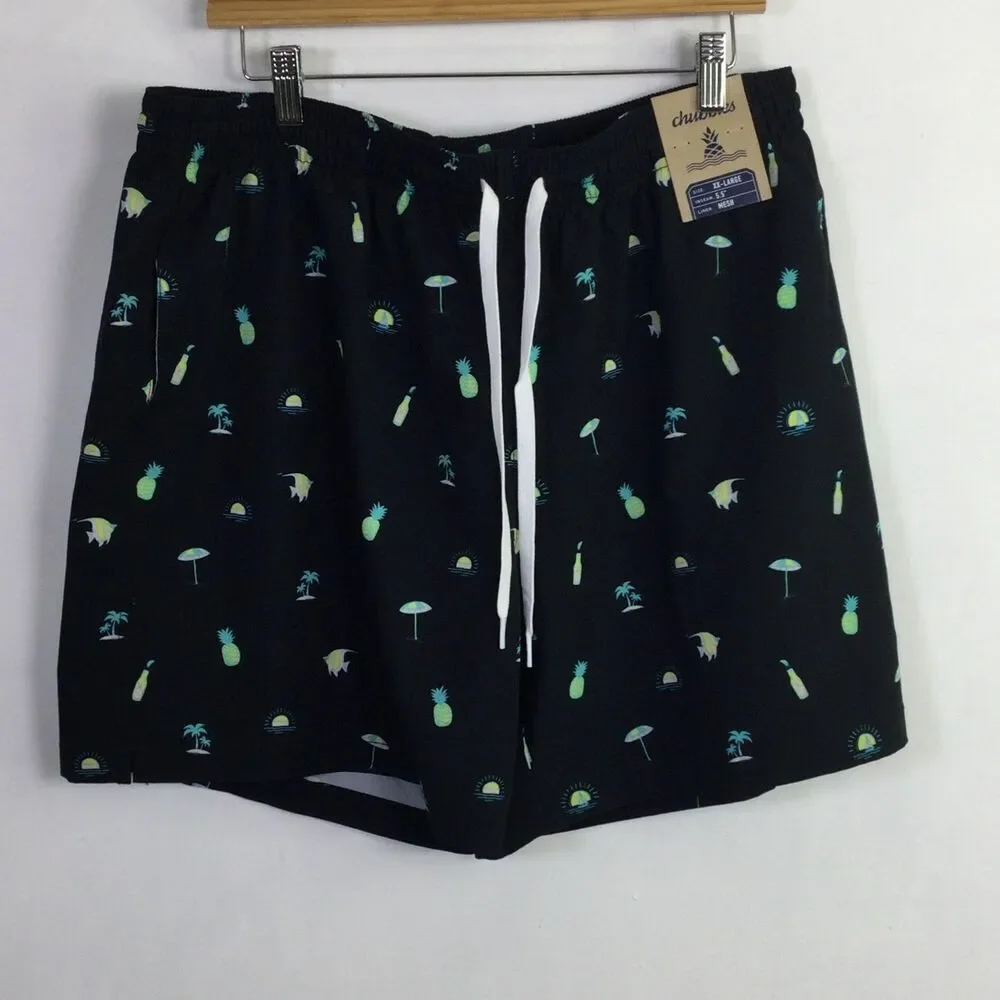 Chubbies Mens Lined Classic The Beach Essentials Swim Trunk Black Multi XXL NWT